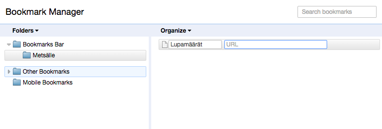 Luodaan uusi Lupamäärät-niminen kirjanmerkki
