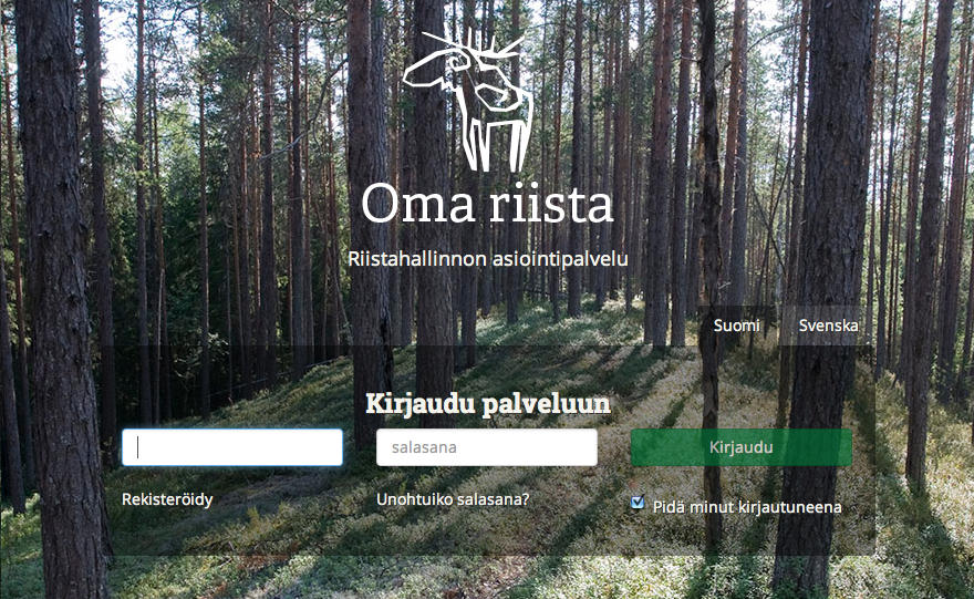 Oma riista -palvelun etusivu