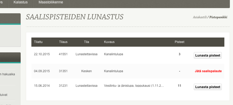 Pisteiden lunastus
