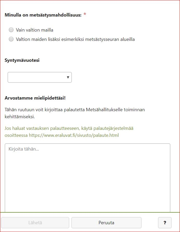 Saalispalautelomake pohjatiedot