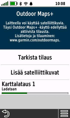 Ruutunäkymä jossa karttalataus on käynnissä